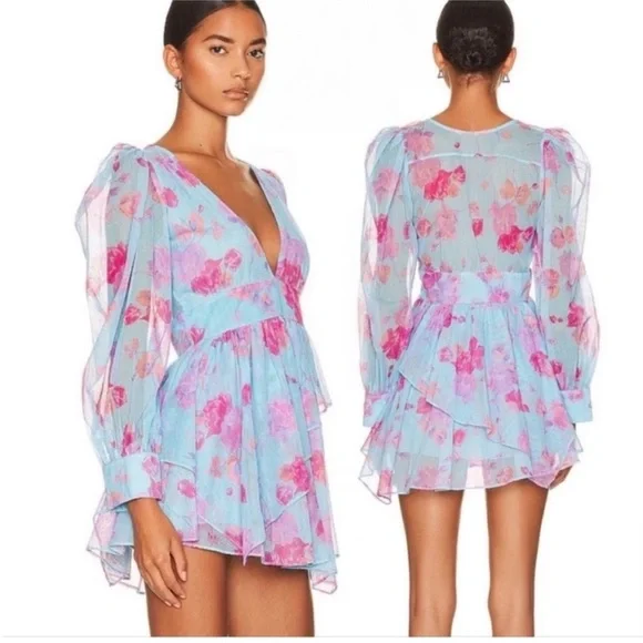 LoveShackFancy Blue Floral Mini Varsha Dress - Picture 2 of 5